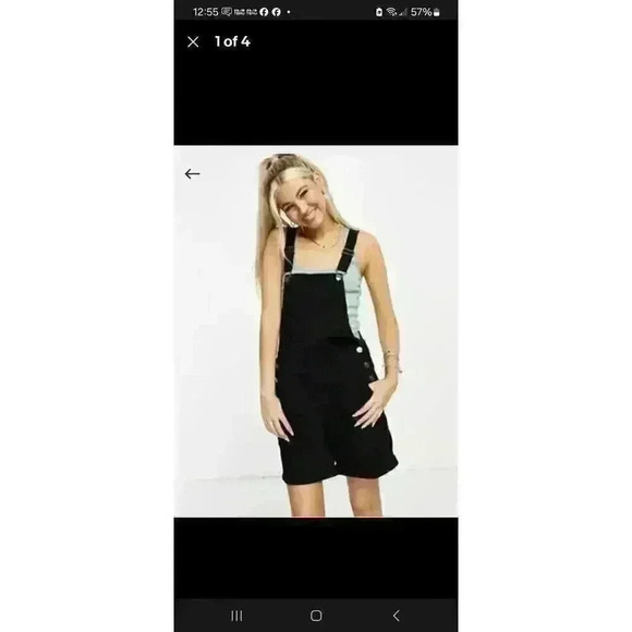 Women's Asos Denim Overalls Black Size 26 Or Small Shortall Adjustable Romper - Picture 3 of 16